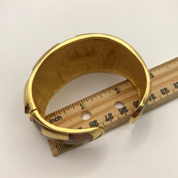 Gold-Tone and Brown Enamel Patterned Cuff Bracelet - Picture 7 of 9